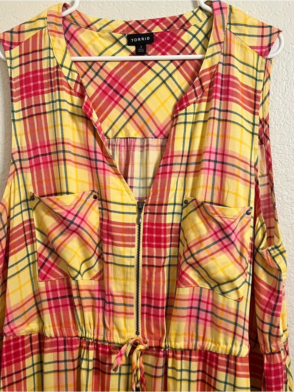 torrid dress plaid Pink and Yellow Zip-Front shirt dress 3x spring summer - Picture 4 of 10